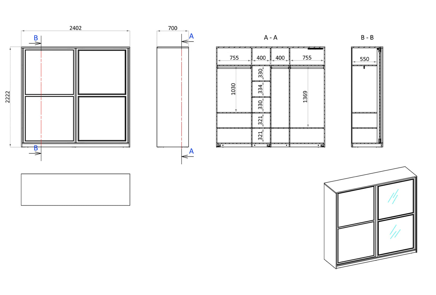 Гардероб с плъзгащи се врати Marsana