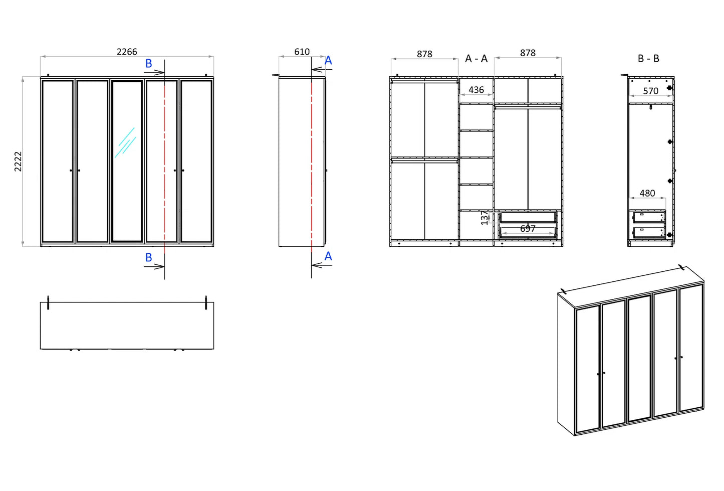 Гардероб с пет врати Marsana